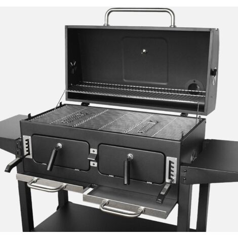 D&L Barbecue A Carbonella XL 56511 – Carrello Da Giardino Con Griglia Regolabile, Termometro, Ruote E Ripiani
