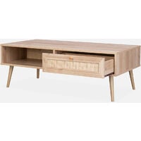 Tavolino in cannage 110x59x39cm - Bohème - 1 cassetto, 1 vano portaoggetti, gambe scandinave - Naturale