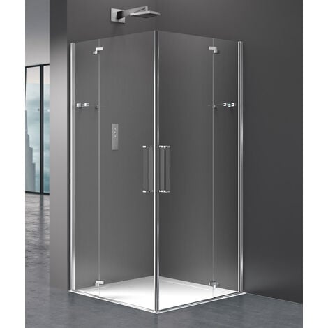 Cabina Box Doccia Angolare Nero Opaco 70x90 Cm Parete Fissa e Porta  Battente Trasparente