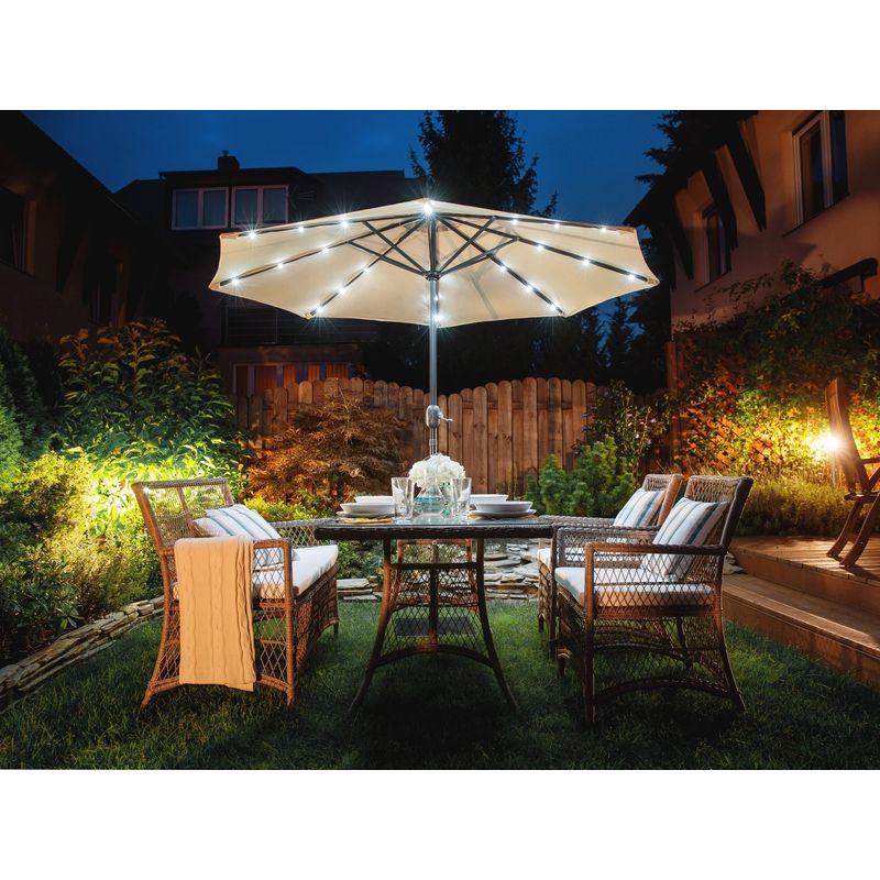 OMBRELLONE DA GIARDINO BEIGE CHIARO CON PANNELLO SOLARE 24 LED E USB  INCORPORATI