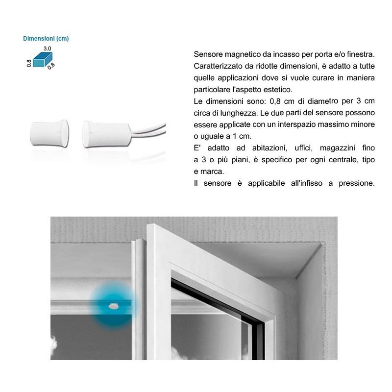 SENSORE MAGNETICO FILARE PER PORTE FINESTRE TAPPARELLE ANTIFURTO CASA  ALLARME