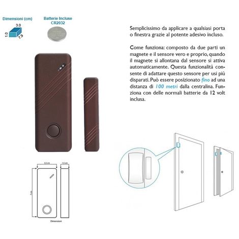 SENSORE MAGNETICO MARRONE PORTE E FINESTRE WIRELESS ALLARME ANTIFURTO