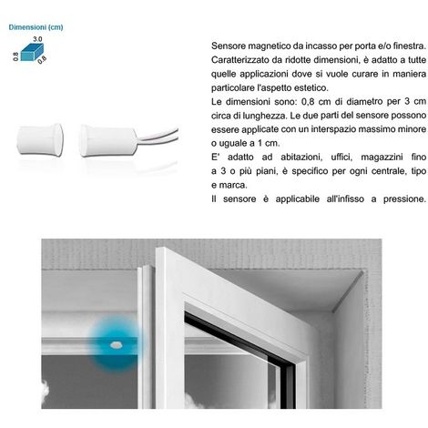 SENSORE MAGNETICO FILARE ROTONDO INCASSO PER PORTE / FINESTRE TAPPARELLE  ANTIFURTO CASA