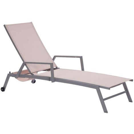 LETTINO PRENDISOLE DA GIARDINO PIEGHEVOLE PISCINA DESIGN SCHIENALE REGOLABILE PORTAGIORNALI, 197X72X35/99 CM Colore - Struttura Grigia - Tessuto Beige