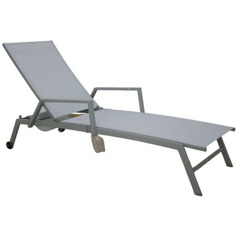 LETTINO PRENDISOLE DA GIARDINO PIEGHEVOLE PISCINA DESIGN SCHIENALE REGOLABILE PORTAGIORNALI, 197X72X35/99 CM Colore - Struttura Grigia - Tessuto Grigio Chiaro