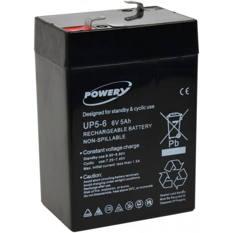Powery Batería de GEL para FIAMM FG10451 6V 5Ah (Reemplaza también 4Ah 4,5Ah)