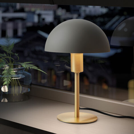 Lampe à poser en laiton mat avec abat-jour crème – Hauteur 25 cm – Ampoule E14 9W max – Interrupteur sur fil noir – Millumine
