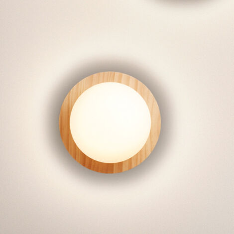 Applique de salle de bain IP44 en bois naturel – Verrine ronde en verre blanchi – 22 cm de hauteur – Culot E27 20W max – Millumine (1/5)