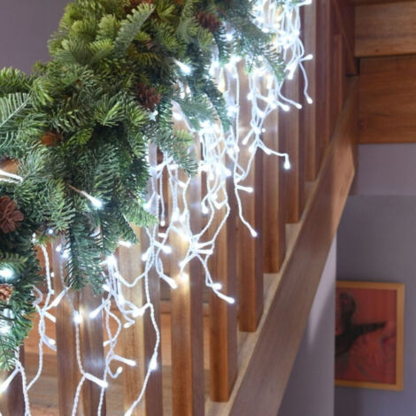 Guirlande lumineuse d'extérieur 8m connectable – 160 LED blanc pur – 8 animations lumineuses – Câble blanc pour intérieur et extérieur – Millumine