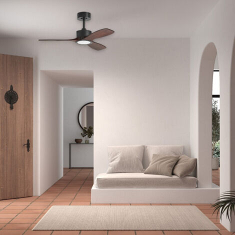 Ventilateur de plafond lumineux noir et bois foncé Santorini XS (1/3)