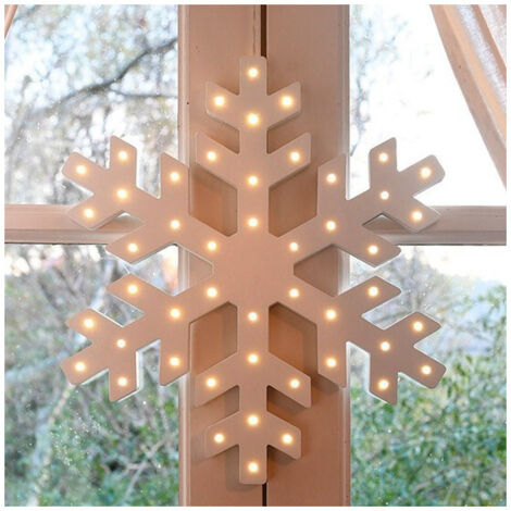 Flocon De Neige Bois Blanc Led Blanc Chaud A Pile A Suspendre (1/3)