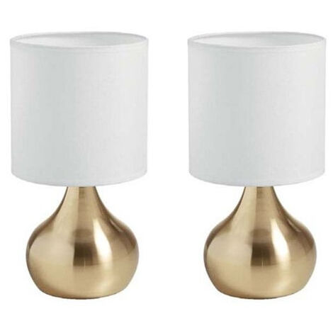 2 Lampes De Chevet Tactile Ida doré Abat-jour Blanc