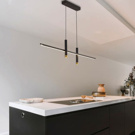 Suspension cuisine led noir et or – Aluminium – Hauteur réglable 150 cm – Largeur 103 cm – 30W 1400 lumen – Température 3000K – Millumine (1/2)