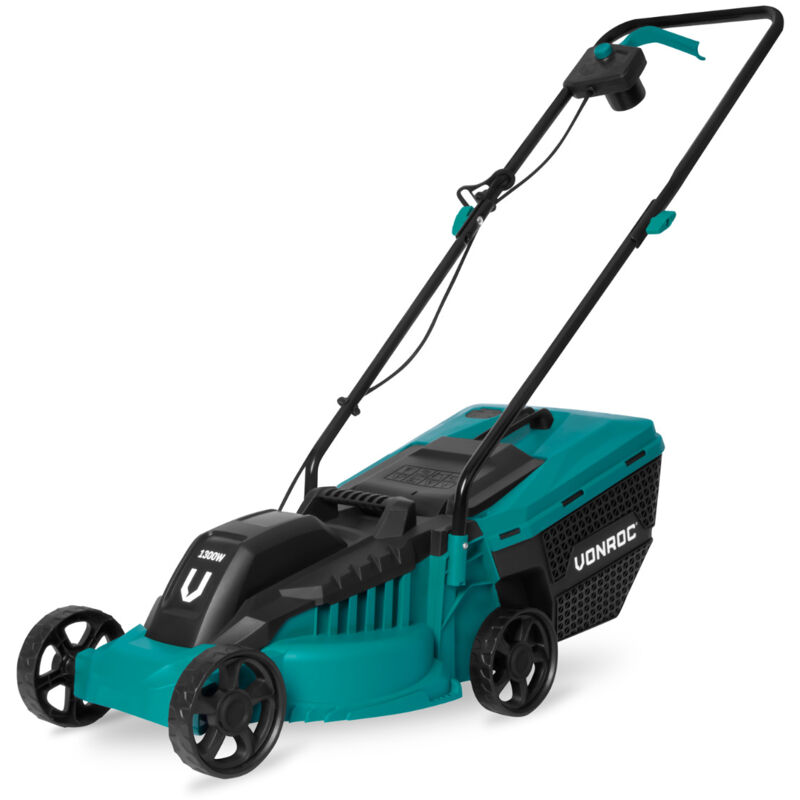 Tondeuse Gazon 1300W VONROC - Largeur de Coupe 32cm - Bac Ramassage 30L Inclus - Interrupteur de Sécurité, Facile à Transporter - Serre-Câble Fournis