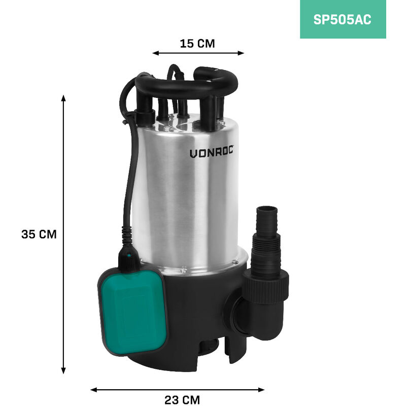 Pompe submersible 850W – 14000 l/h en acier inoxydable – Eaux usées et  claires - Avec interrupteur de flotteur