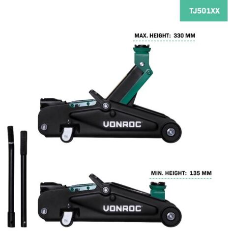 [JAMAIS UTILISÉ] VONROC Cric Hydraulique VONROC 2000 kg Max. - Plage de 13,5 à 33 cm - Idéal pour Soulever Voiture, Changement Pneu, Roues Pivotantes, Soupape Sécurité, Longue Poignée de Levage Voitur