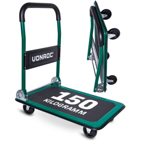 VONROC Chariot plateforme pliant – Capacité de charge de 150kg max. - Plateau de 47x73 cm