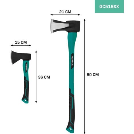 VONROC Set de hache à fendre et de hache à main - tête en acier trempé - manche renforcé en fibre de verre - 79cm - 3900gr/35cm - 950gr