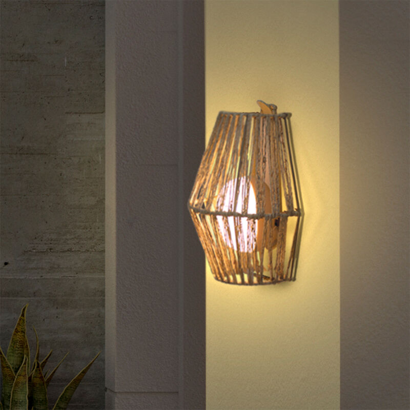 Sisine Boho-Style LED Seegras Akku-Außenwandlampe