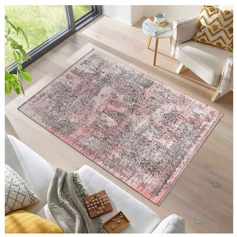 Tapis lavable en machine sur mesure rose aspect viscose