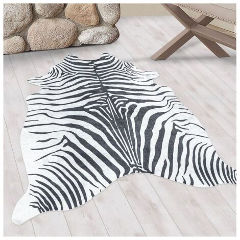 Tapis imitation peau de zèbre lavable en machine Ida Noir 150x200 (1/5)