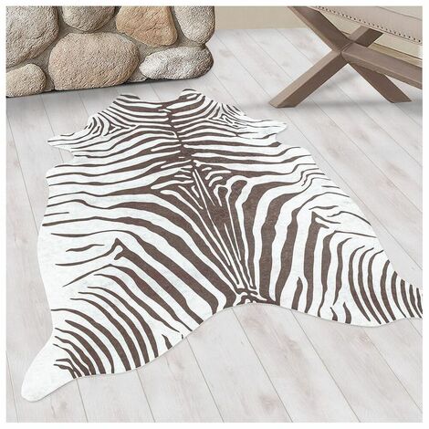 Tapis imitation peau de zèbre lavable en machine Ida Marron 100x135 (1/5)
