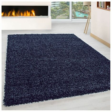 Tapis uni shaggy rectangle Aimee Bleu marine 80x250 (1/5)