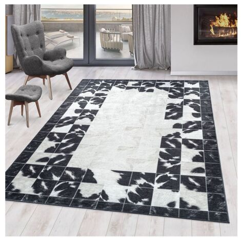 Tapis imitation cuir pachwork lavable en machine Stars Noir 120x170 (1/5)