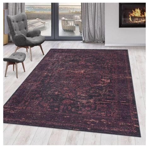 Tapis vintage rayé lavable en machine rouge Casa Rouge 120x170