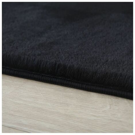 Tapis uni doux à courtes mèches rond Beads Noir Ø 160 (1/5)