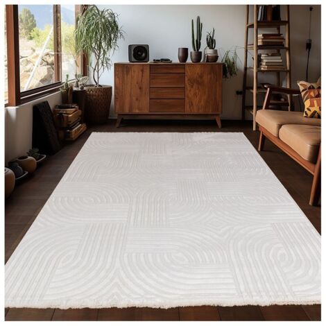 Tapis géométrique effet 3D moderne Olan Crème 140x200