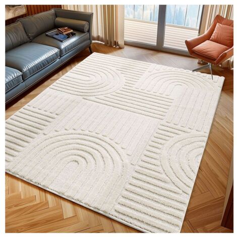 Tapis scandinave effet 3D graphique Taro Crème 80x150