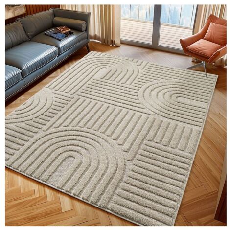 Tapis scandinave effet 3D graphique Taro Beige 80x150