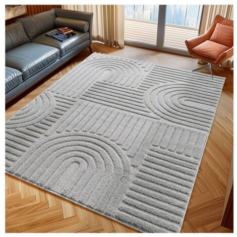 Tapis scandinave effet 3D graphique Taro Argenté 140x200