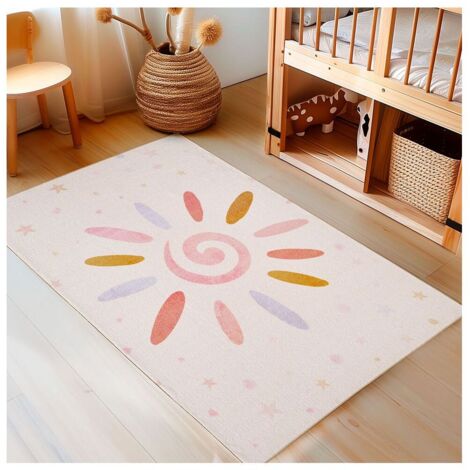 Tapis chambre enfant coloré rectangle Tibo Crème 160x230