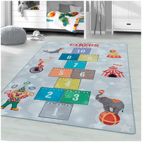 Tapis marelle pour fille et garçon Circus Gris 80x120 (1/5)