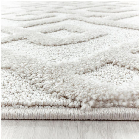 Tapis scandinave rond crème Ø 120 cm – Motif géométrique – Polypropylène durable – Adapté au chauffage au sol – Origine Turquie – Allotapis