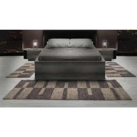 Tapis shaggy design rectangle géométrique Oficio Taupe 60x110 (1/5)
