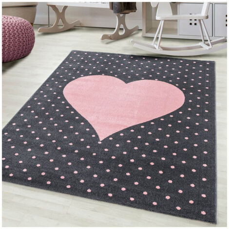 Tapis rectangle pour enfant doux Coeur Rose 80x150 (1/5)