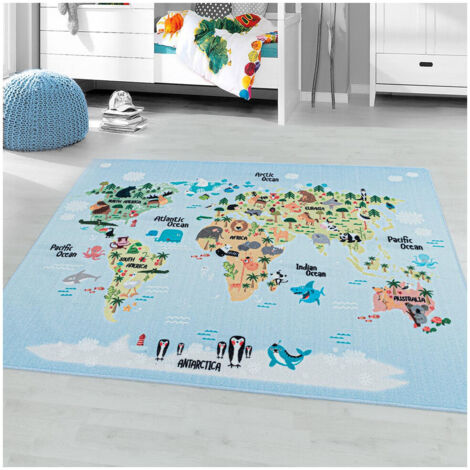 Tapis de jeu antidérapant pour fille et garçon World Bleu 100x150 (1/5)