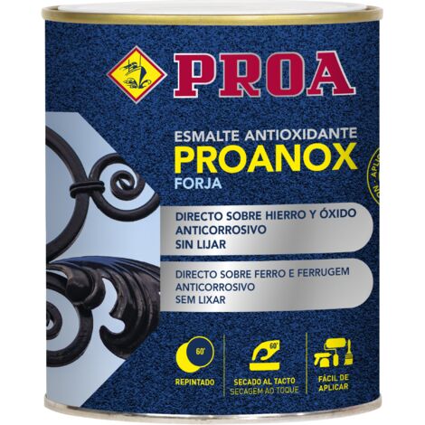 Esmalte antioxidante directo sobre óxido FORJA. Negro. 4 L. Pintar sobre hierro y óxido sin necesidad de imprimación. PROANOX.