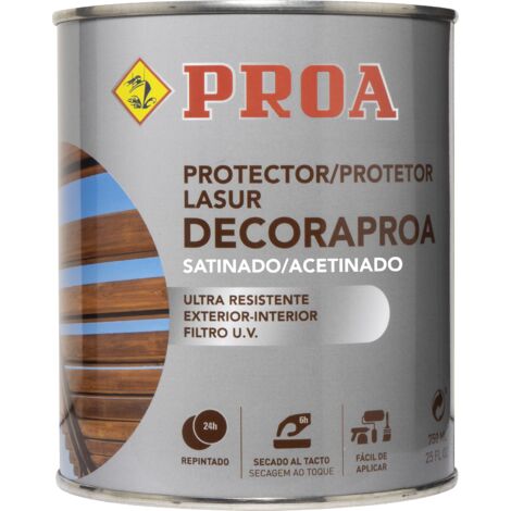 Lasur protector para madera al disolvente exterior. Transparente. 4 L. Cuida y protege la madera con acabado natural. Satinado. Proa.