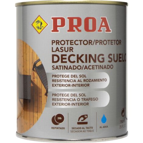 Lasur protector Decking suelo para madera al agua. 4 L. Teca. Exterior. Cuida y protege la madera de suelos con acabado natural. Satinado. Proa.