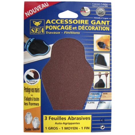 Pochette Abrasifs x3 Grain Fin 120 SEA pour gant de ponçage