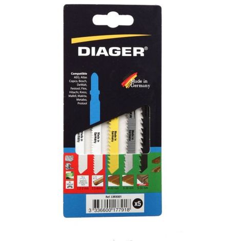 Assortiment 5 Lames de Scie sauteuse bois metal DIAGER (1/3)