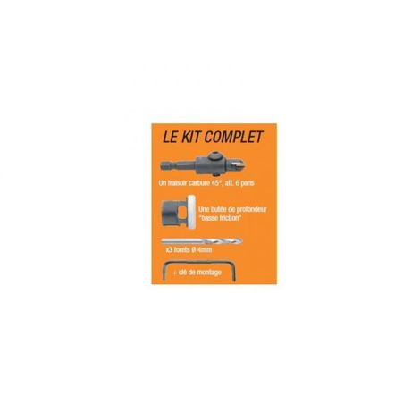 Kit Terrasse Diager - Fraisoir Carbure 45° + Butée Profondeur + Forets Ø4mm
