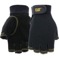 Paire de mitaines, paumes en cuir noir, 5 doigts coupés à fermeture velcro, taille 9 - CAT012202-T9