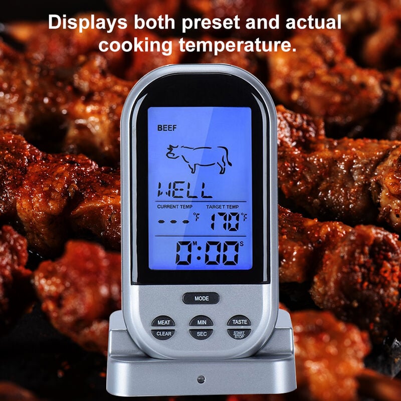 Thermomètre de Cuisson Barbecue Numérique à Distance avec Sondes Double Minuterie et Température Préréglée pour Les Aliments Viande Four Fumoir BBQ