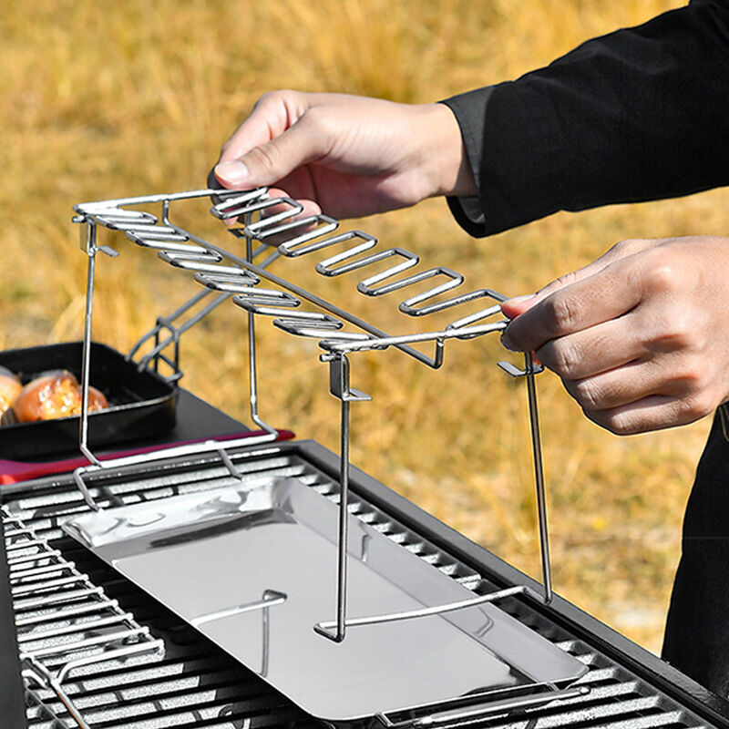 Yi-Achieve 1pc Cuisse De Poulet Aile Rack 14 Emplacements en Acier Inoxydable Métal Roaster Stand avec Outils Drip Plateau Cave pour Smoker Grill Ou Au Four Au Lave-Vaisselle Barbecue Accessoires 