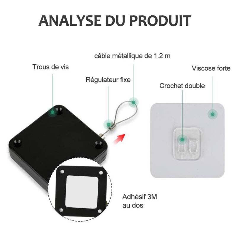 Ferme Porte Automatique De Tension 800g Tous Les Ferme Portes Avec Boite De Cable Antivol En Fil D Acier De 1 2 M Noir